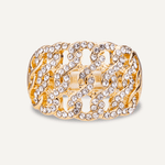 Close-up view of Elizabeth Crystal Contemporary Elasticated Ring In Gold