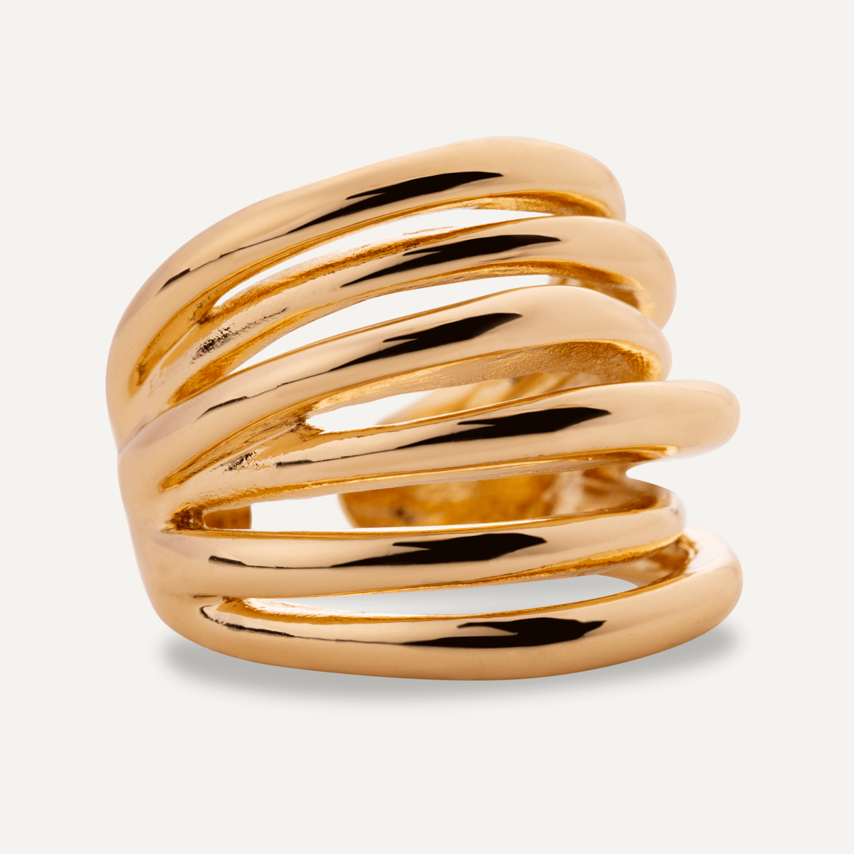 Detailed view of Zaha Multi Row Open Band Ring in Gold