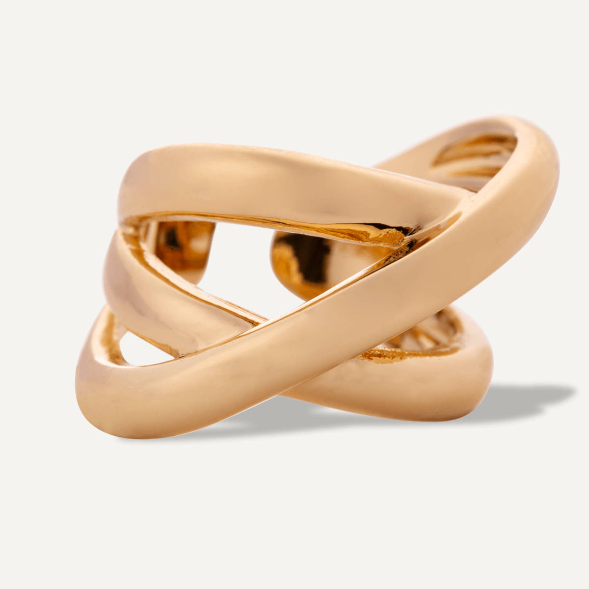 Detailed view of Zaha Abstract Interlocking Open Band Ring in Gold