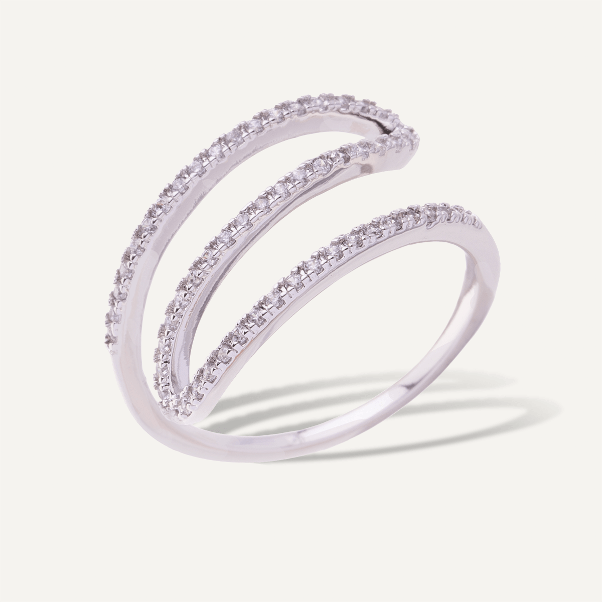 Kylie Gold Cubic Zirconia Delicate Curve Ring in White Gold - D&X Retail