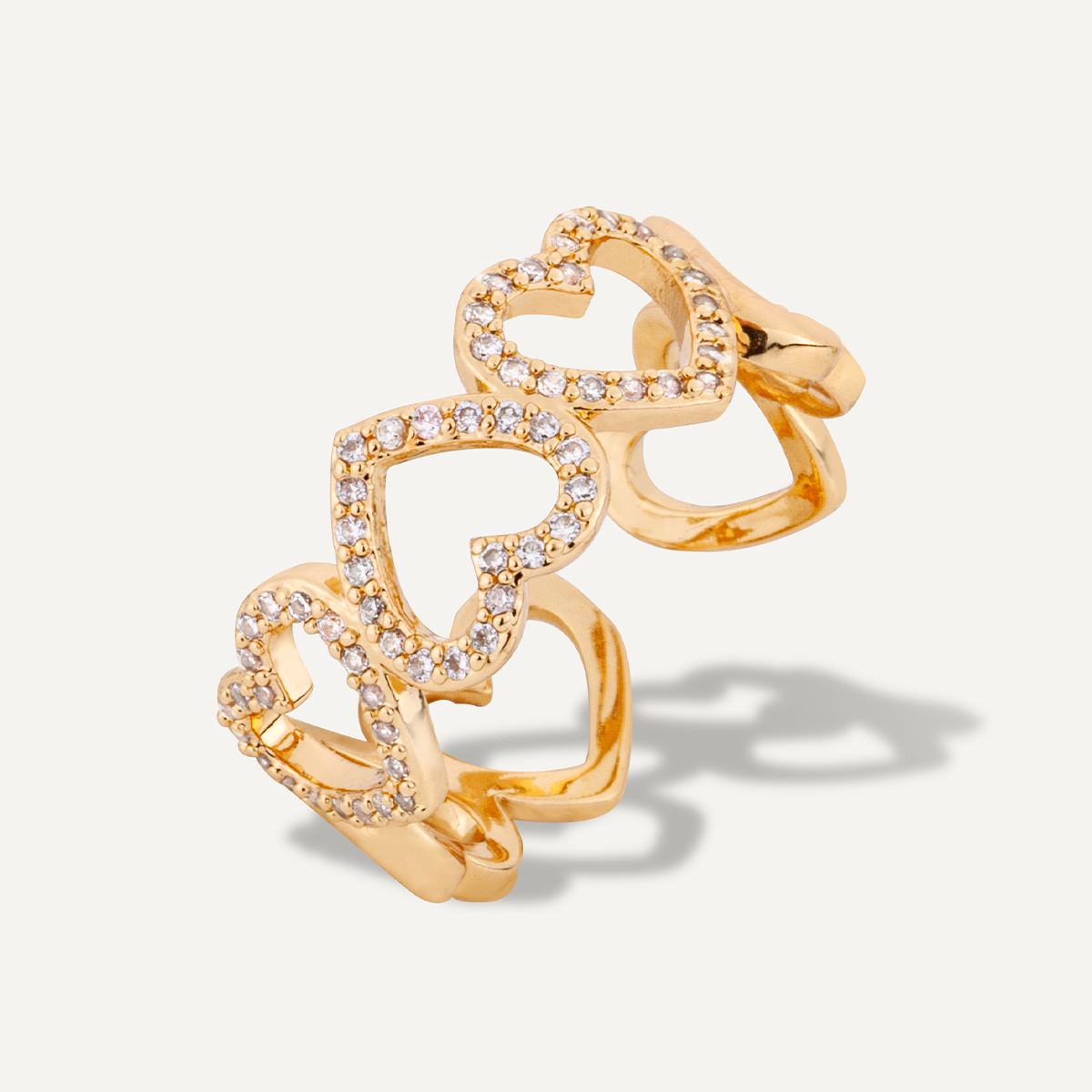 Kylie Crystal Heart Encrusted Gold Ring - D&X Retail