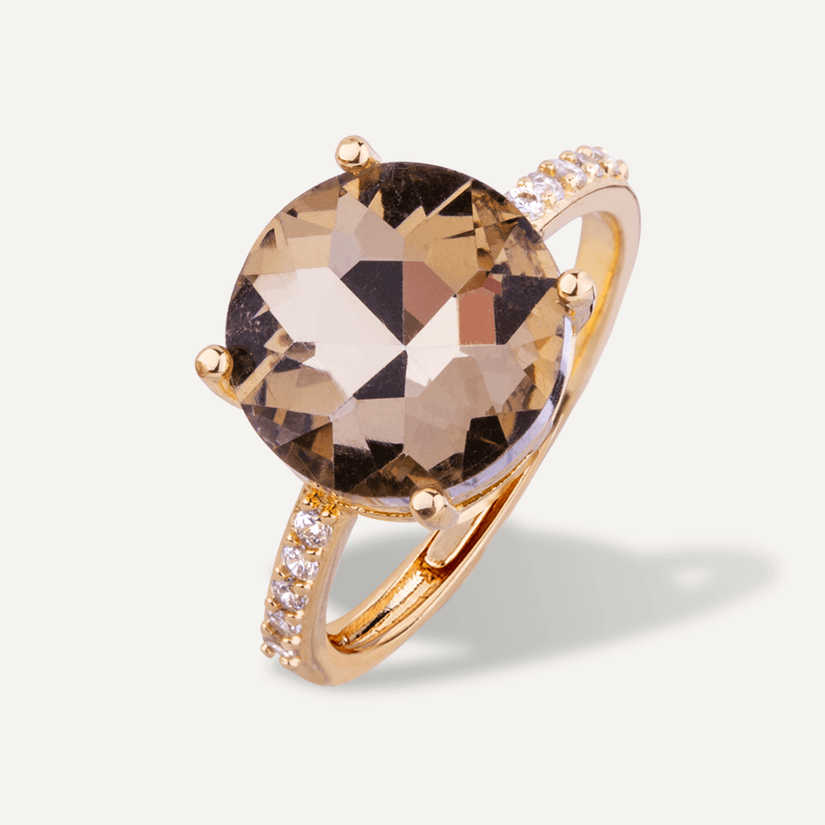 Iris Smokey Crystal Ring In Gold-Tone