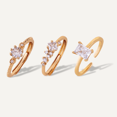 Set Of Three Crystal Rings - Gold - D&X Retail