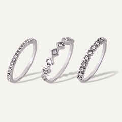 Set Of Three Cubic Zirconia Silver Rings - D&X Retail