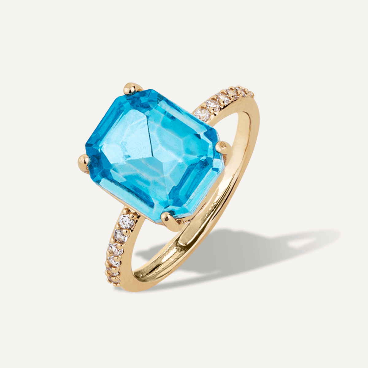 Aqua Blue Crystal & Cubic Zirconia Ring In Gold-Tone