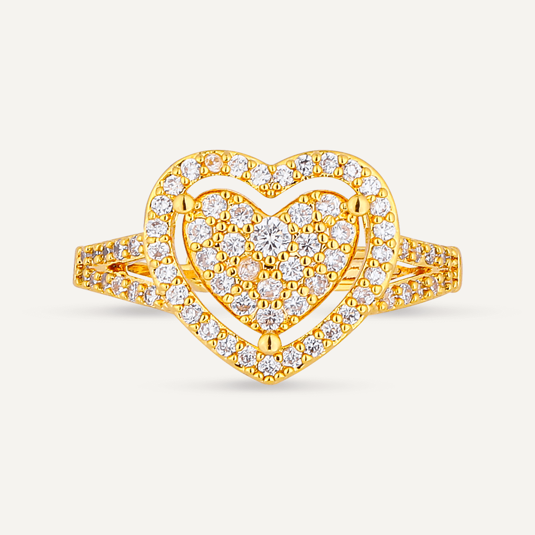 Sweetheart Classic Cubic Zirconia Adjustable Heart Ring In Gold-Tone