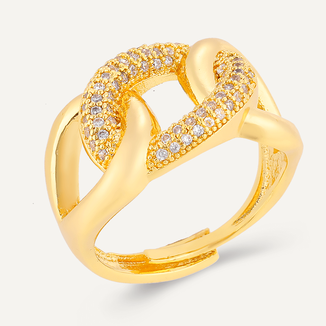 Interlocking Cubic Zirconia Adjustable Ring In Gold-Tone