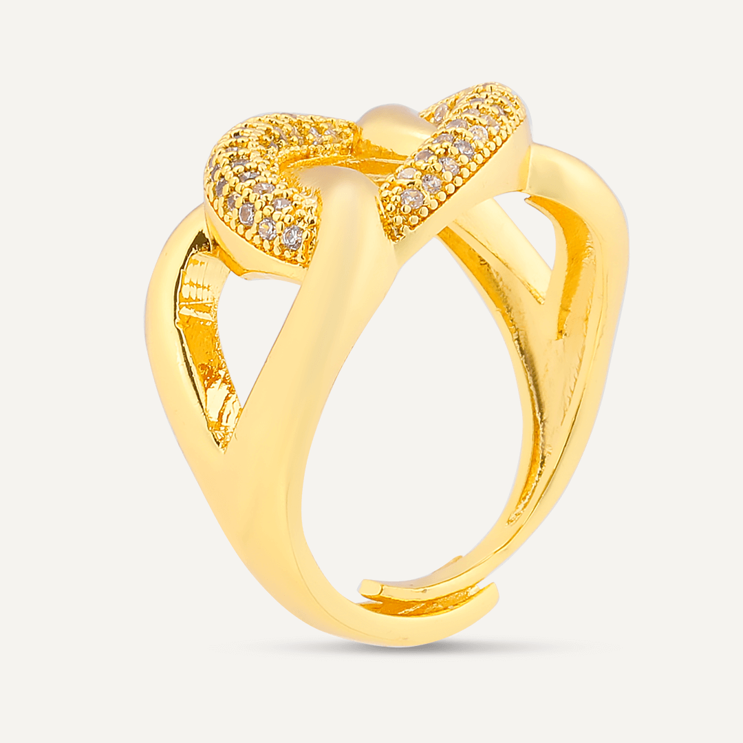 Interlocking Cubic Zirconia Adjustable Ring In Gold-Tone