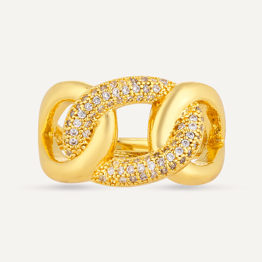 Interlocking Cubic Zirconia Adjustable Ring In Gold-Tone