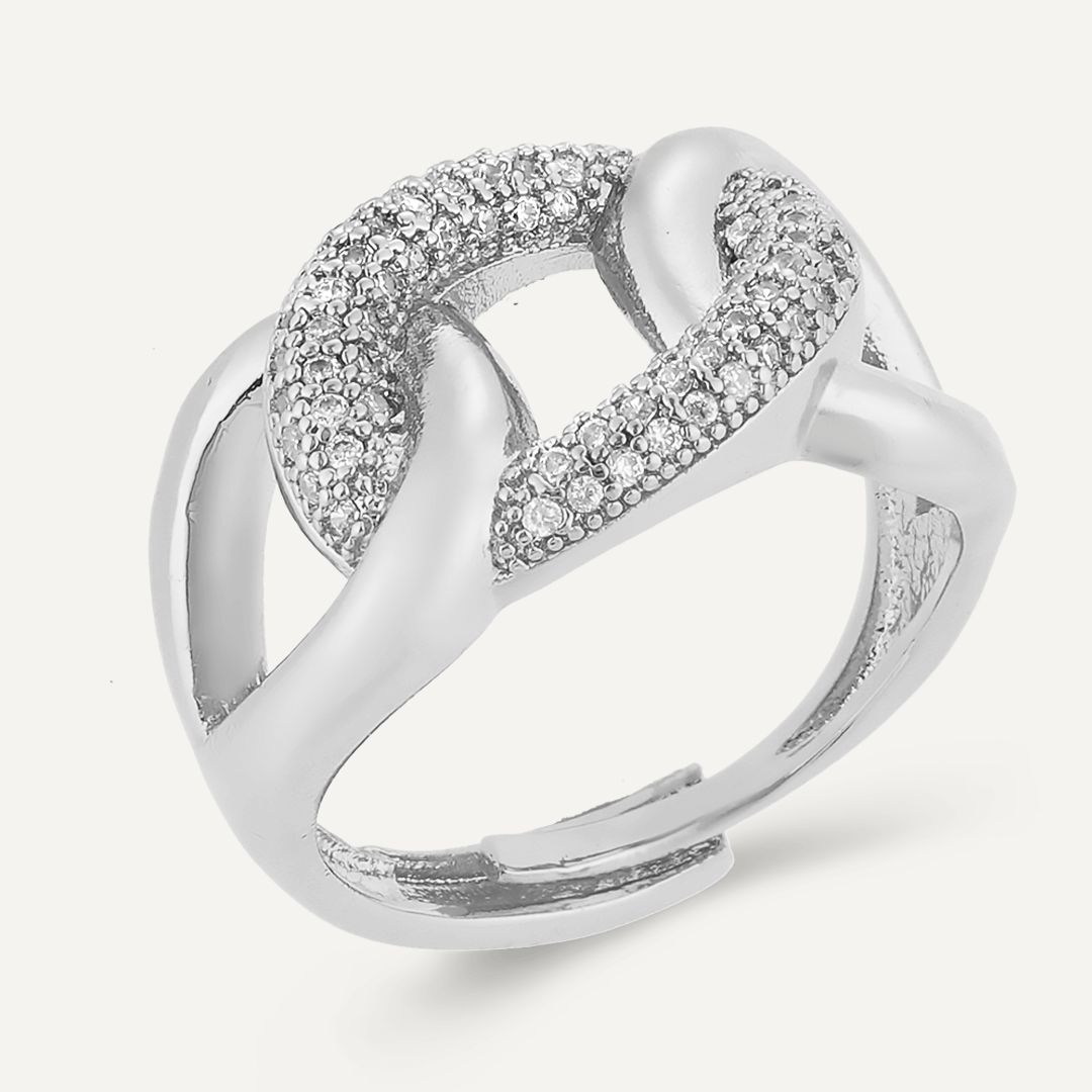 Interlocking Cubic Zirconia Adjustable Ring In Silver-Tone