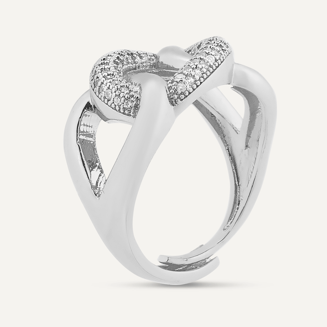 Interlocking Cubic Zirconia Adjustable Ring In Silver-Tone