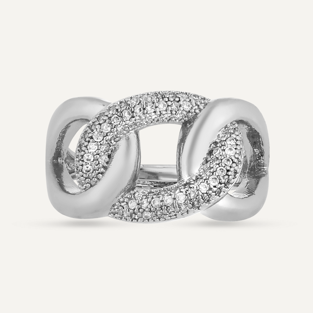 Interlocking Cubic Zirconia Adjustable Ring In Silver-Tone