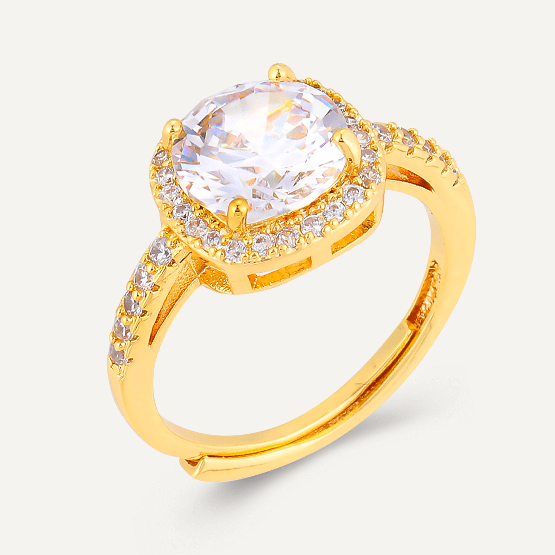 Elizabeth Cubic Zirconia Adjustable Classic Ring In Gold-Tone