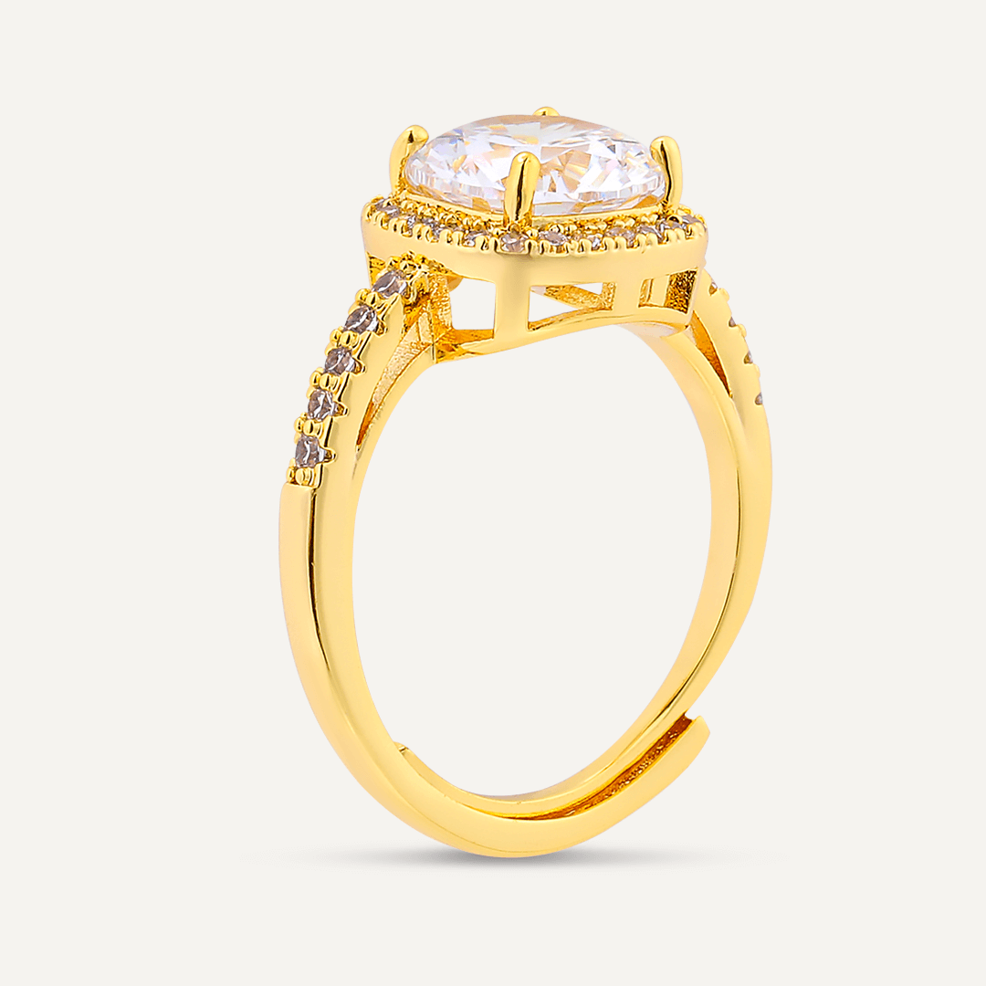 Elizabeth Cubic Zirconia Adjustable Classic Ring In Gold-Tone