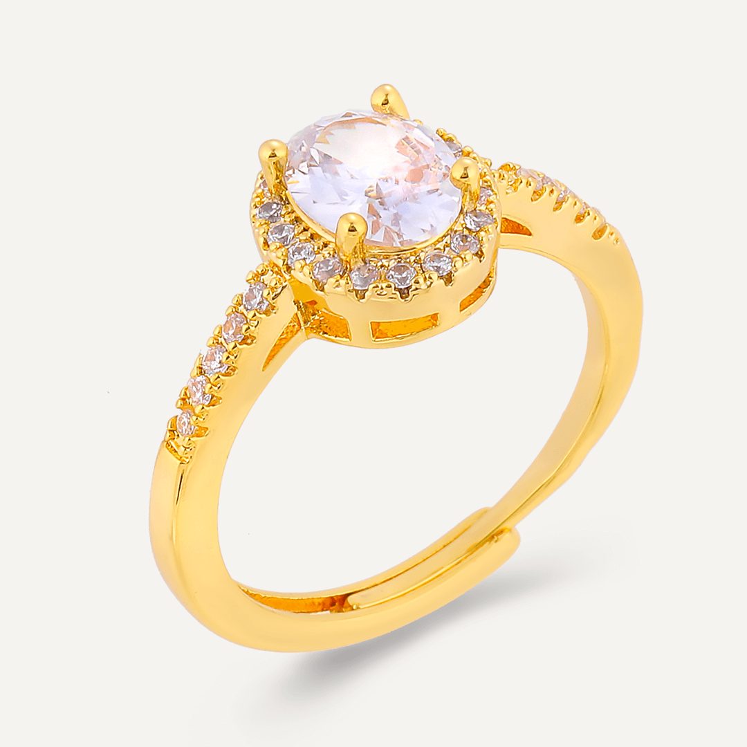 Elizabeth Circular Cubic Zirconia Adjustable Ring In Gold-Tone