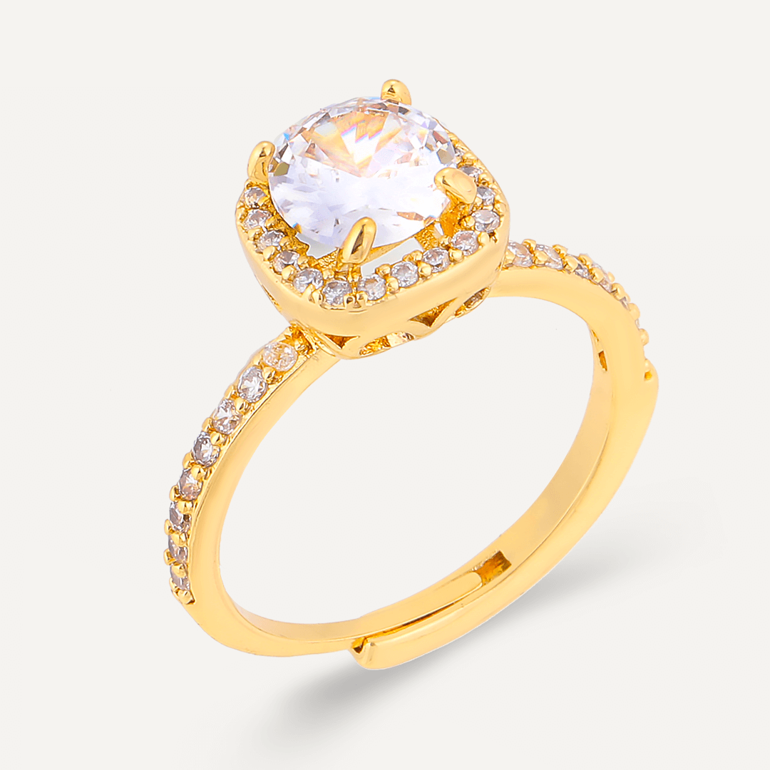 Elizabeth Geometric Cubic Zirconia Adjustable Ring In Gold-Tone