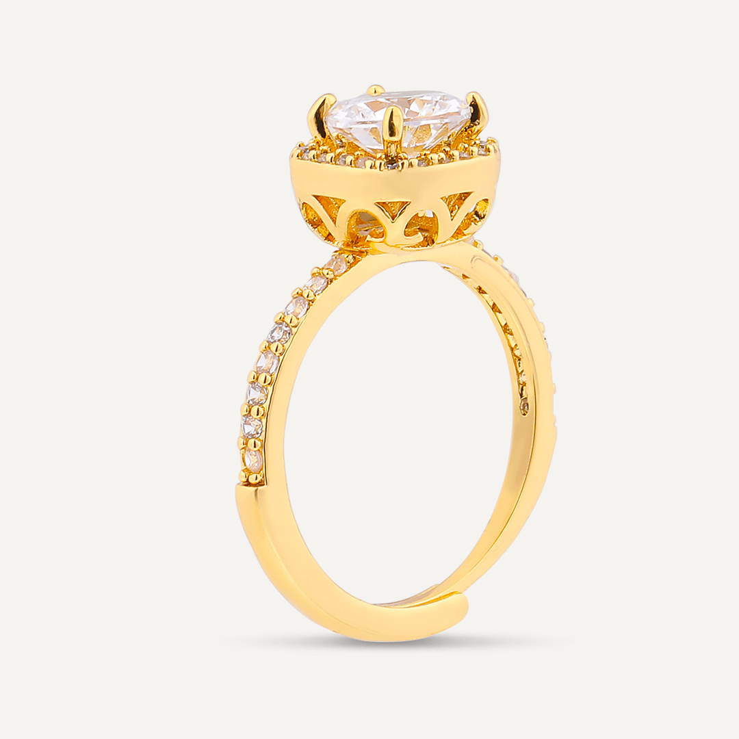 Elizabeth Geometric Cubic Zirconia Adjustable Ring In Gold-Tone