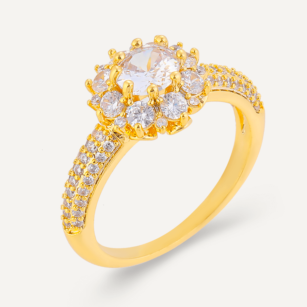 Elizabeth Classic Floral Cubic Zirconia Adjustable Ring In Gold-Tone