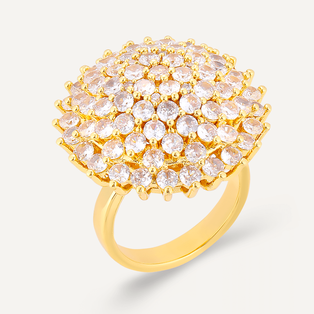 Elizabeth Floral Cubic Zirconia Adjustable Ring In Gold-Tone