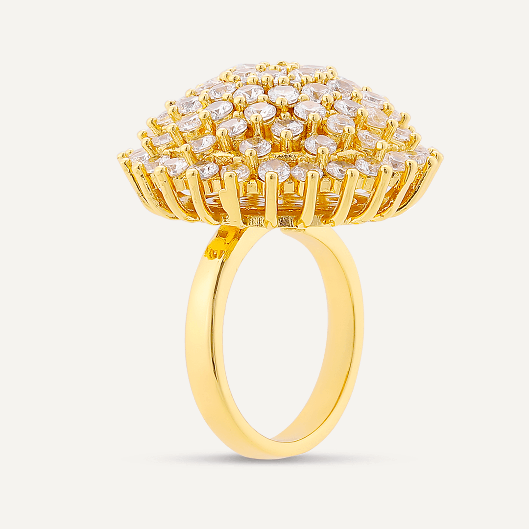 Elizabeth Floral Cubic Zirconia Adjustable Ring In Gold-Tone