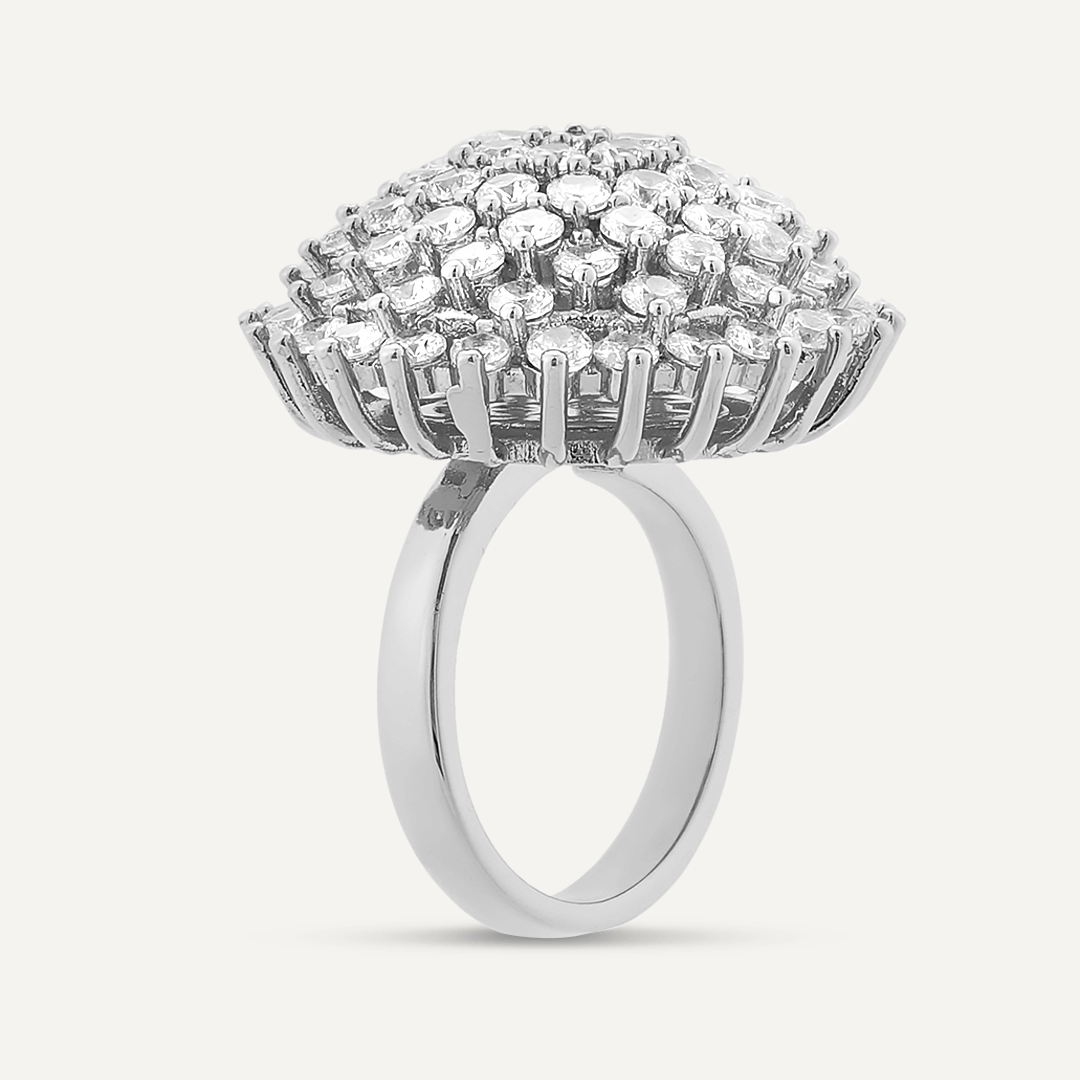 Elizabeth Floral Cubic Zirconia Adjustable Ring In Silver-Tone