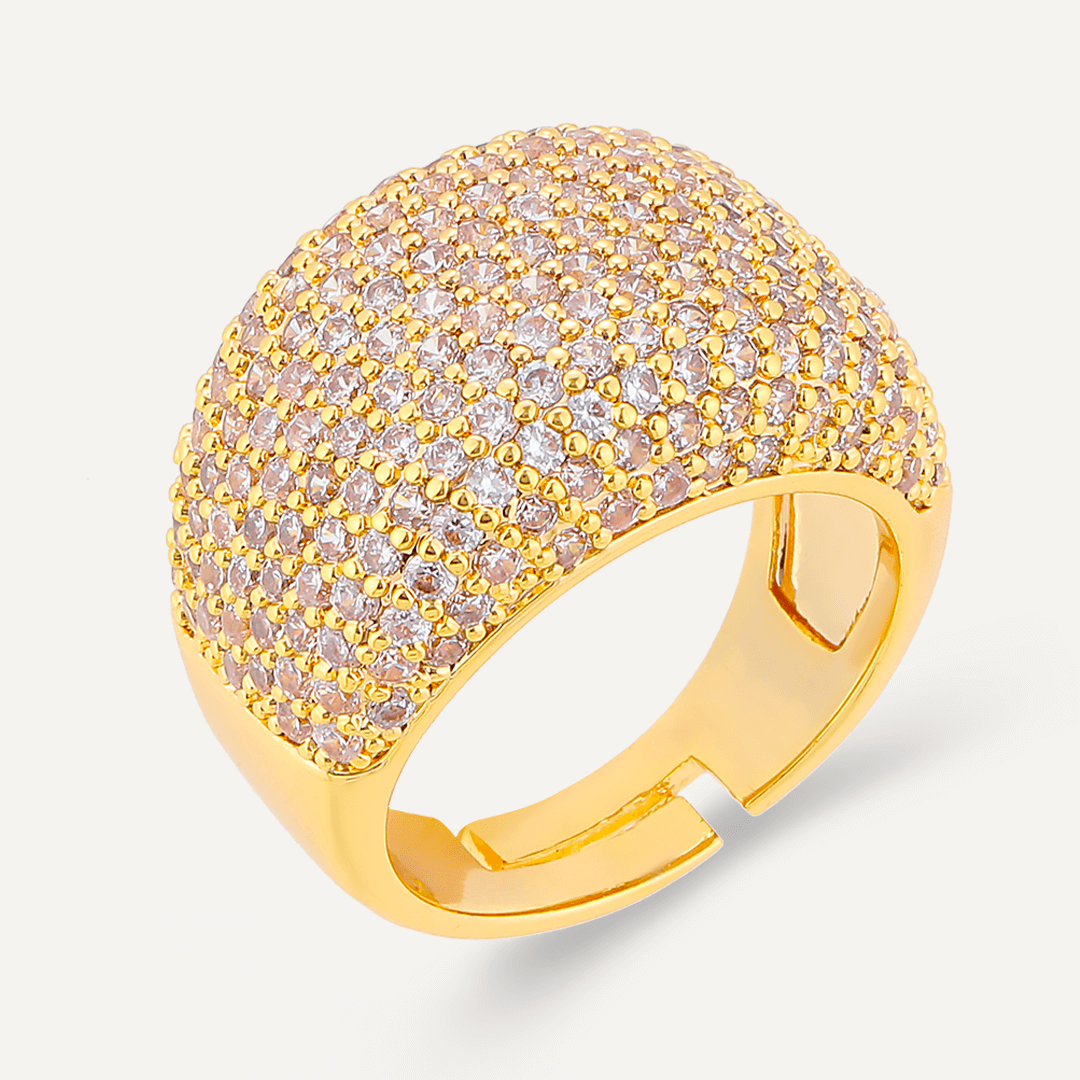 Elizabeth Contemporary Cubic Zirconia Adjustable Ring In Gold-Tone