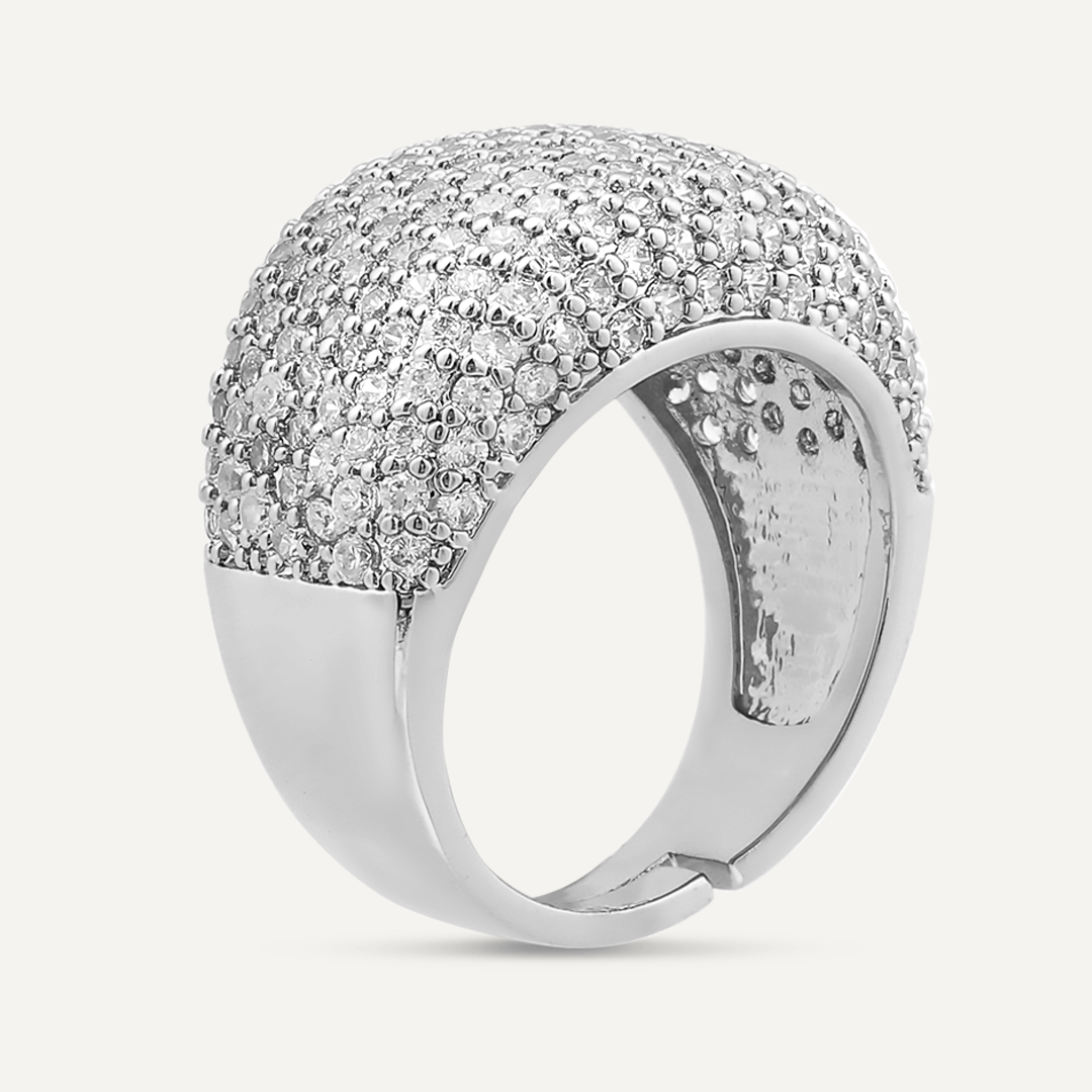 Elizabeth Contemporary Cubic Zirconia Adjustable Ring In Silver-Tone