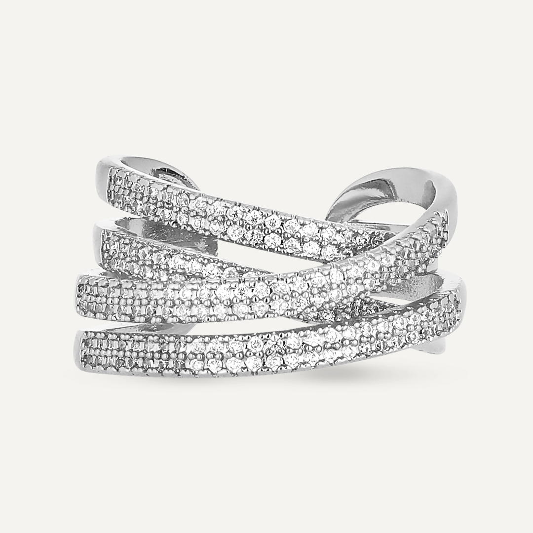 Zaha Multi-Row Cubic Zirconia Open Ring In Silver Tone