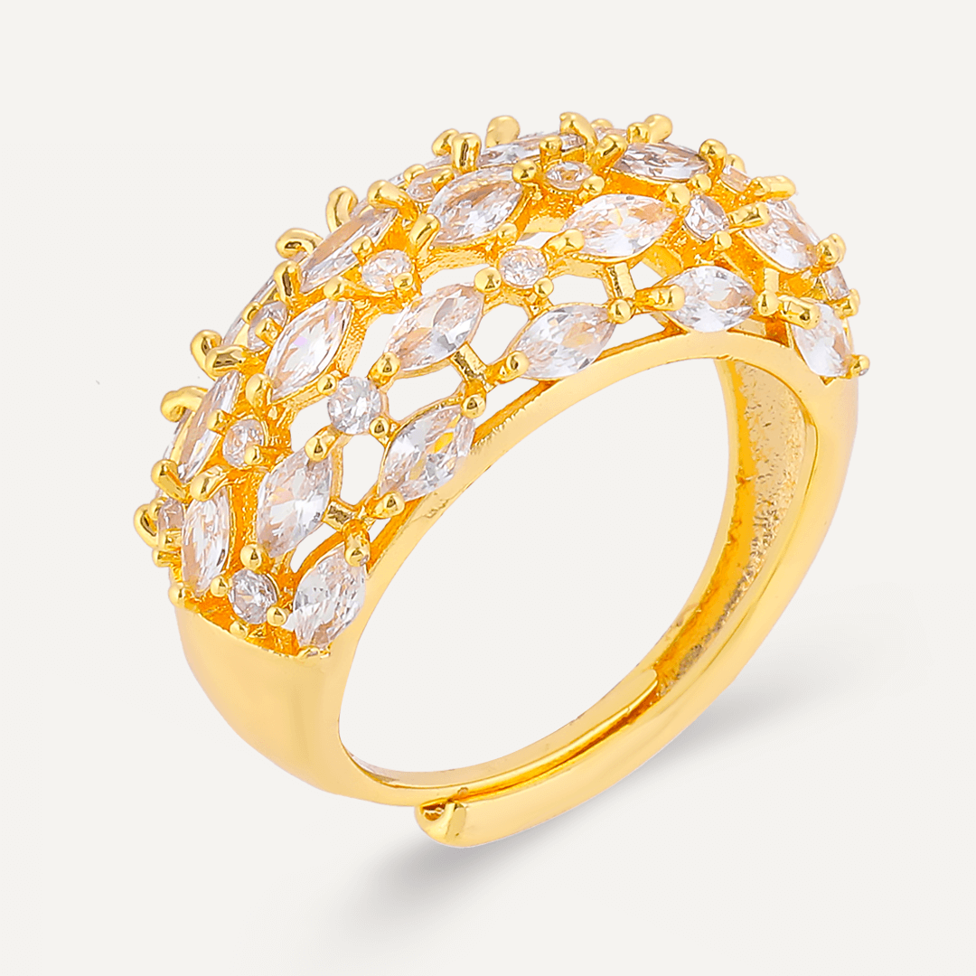 Elizabeth Statement Cubic Zirconia Adjustable Ring In Gold-Tone