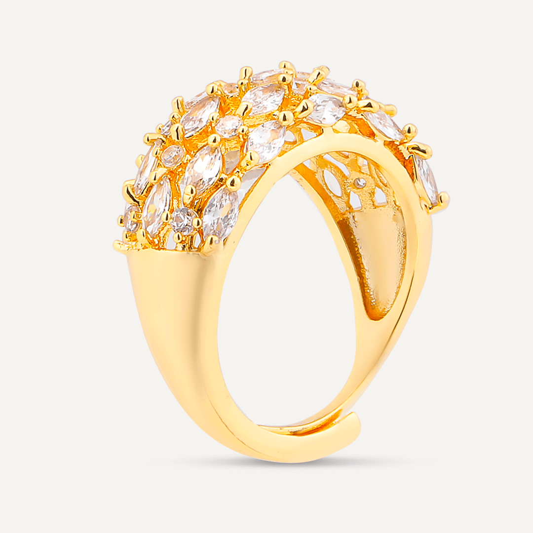 Elizabeth Statement Cubic Zirconia Adjustable Ring In Gold-Tone