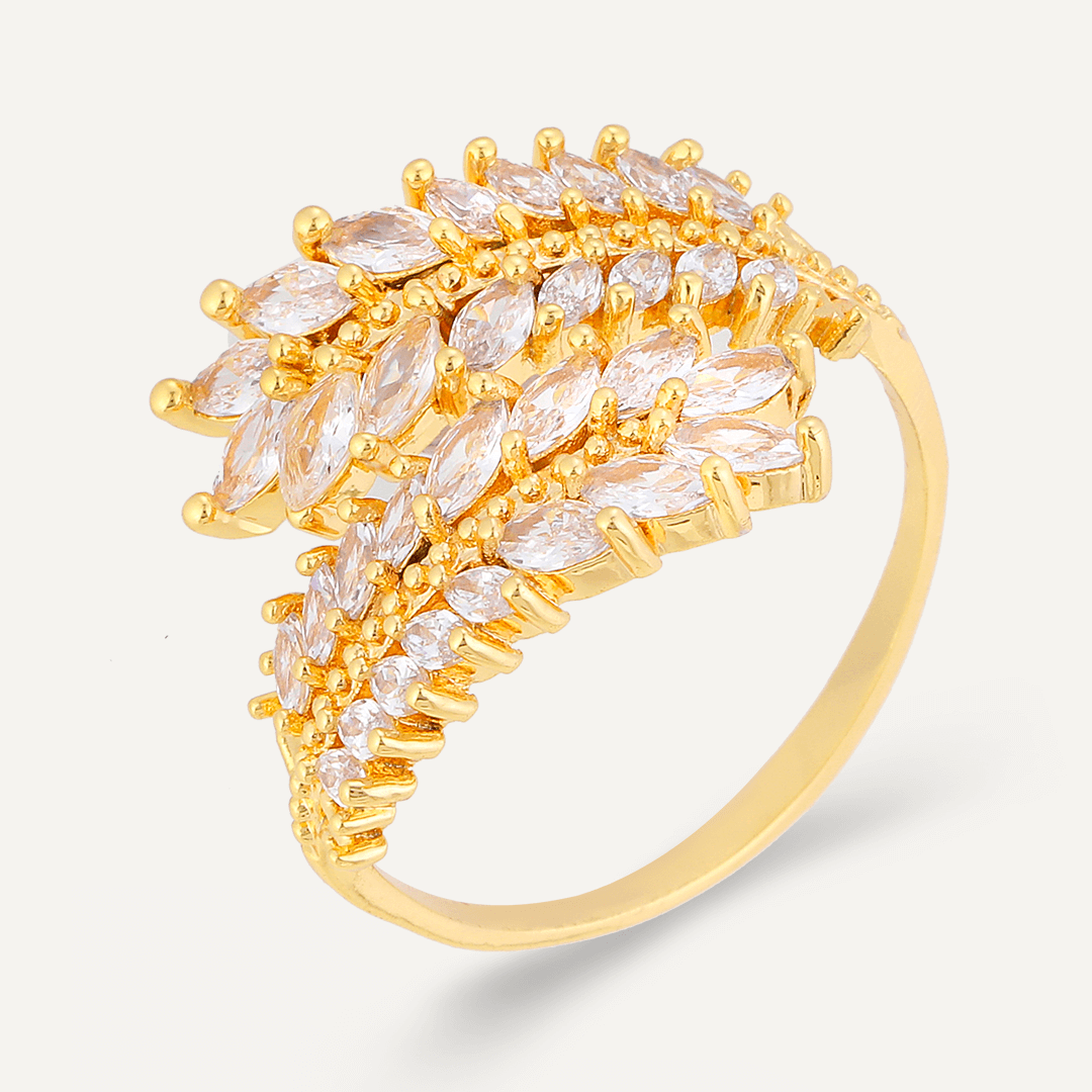 Kylie Cubic Zirconia Open Feather Ring In Gold-Tone