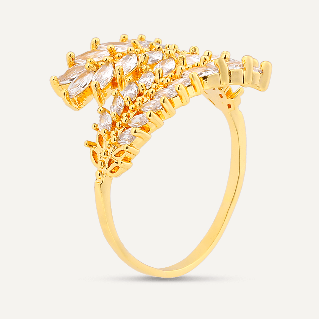 Kylie Cubic Zirconia Open Feather Ring In Gold-Tone