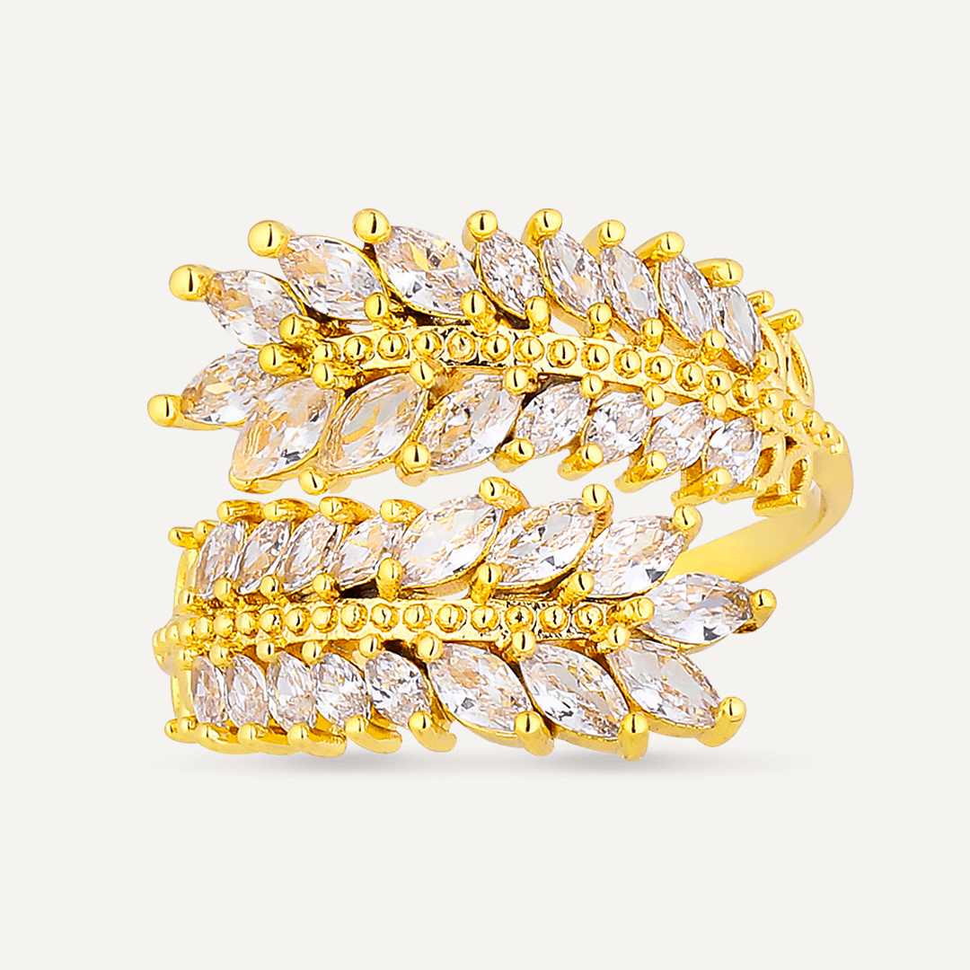 Kylie Cubic Zirconia Open Feather Ring In Gold-Tone