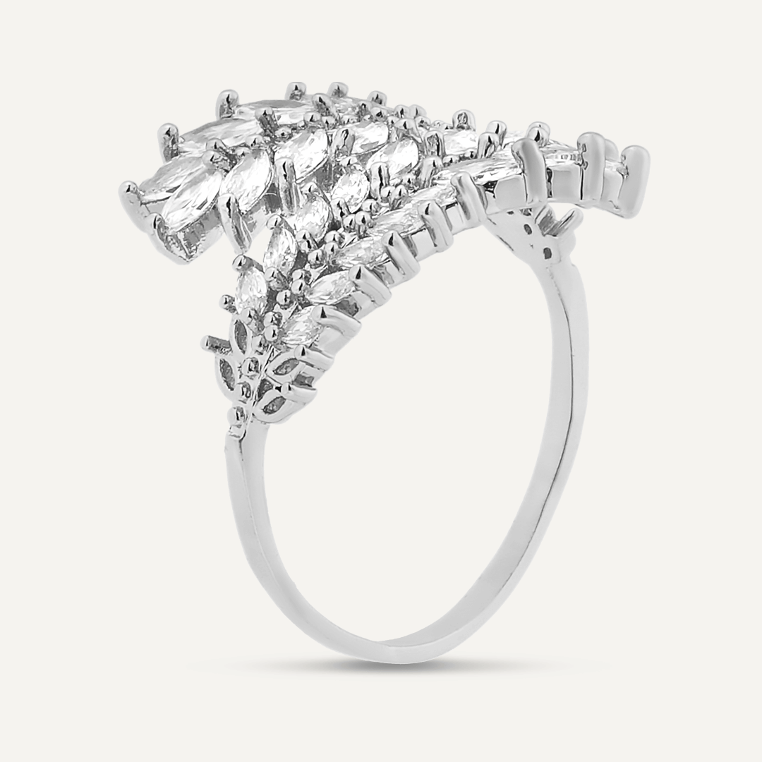 Kylie Cubic Zirconia Open Feather Ring In Silver-Tone