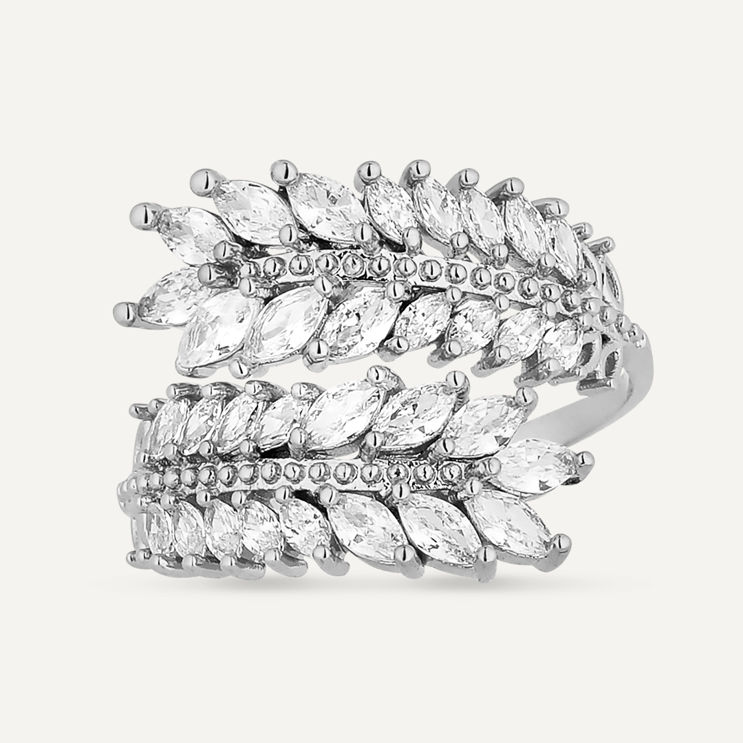 Kylie Cubic Zirconia Open Feather Ring In Silver-Tone