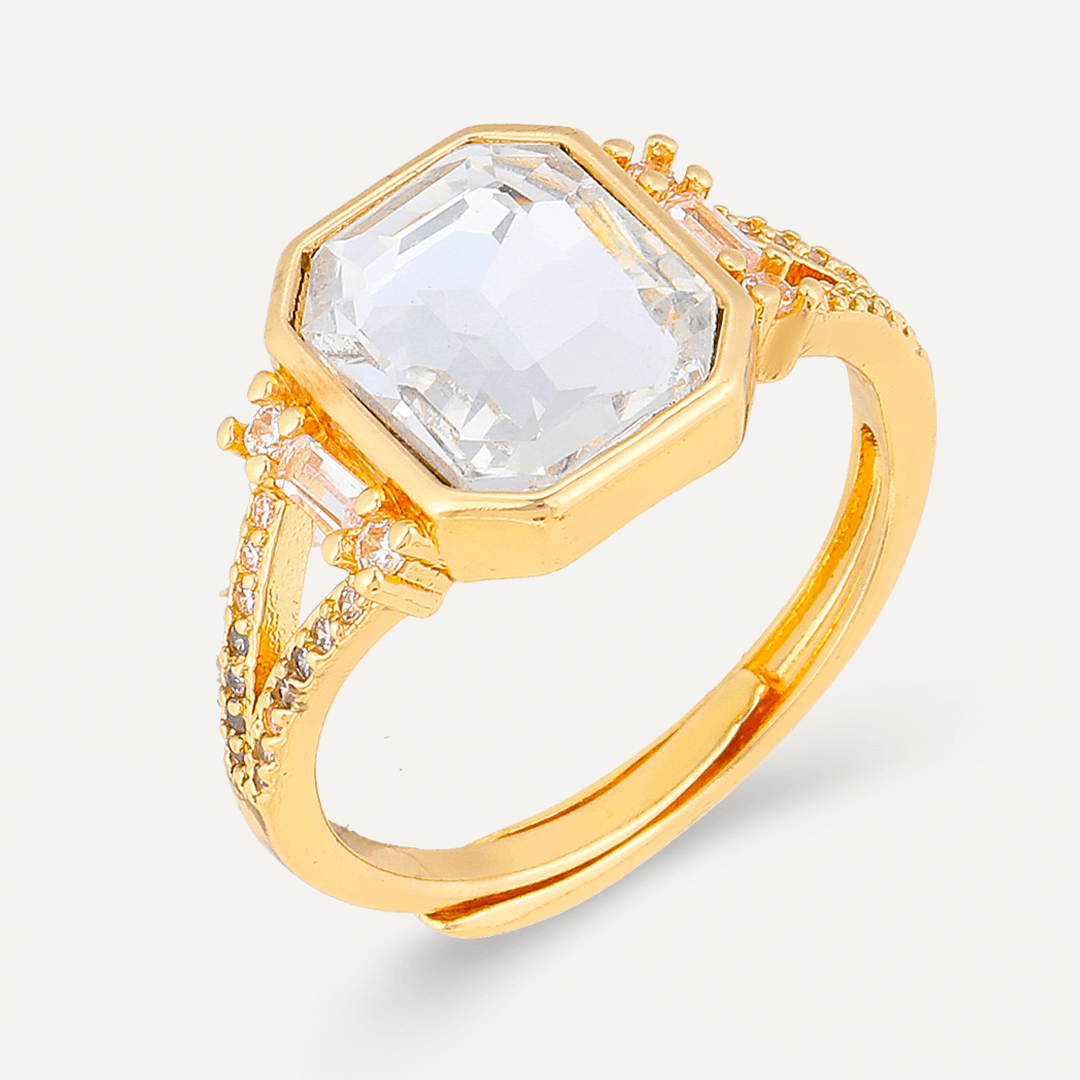 Elizabeth Classic Cubic Zirconia Adjustable Ring In Gold-Tone