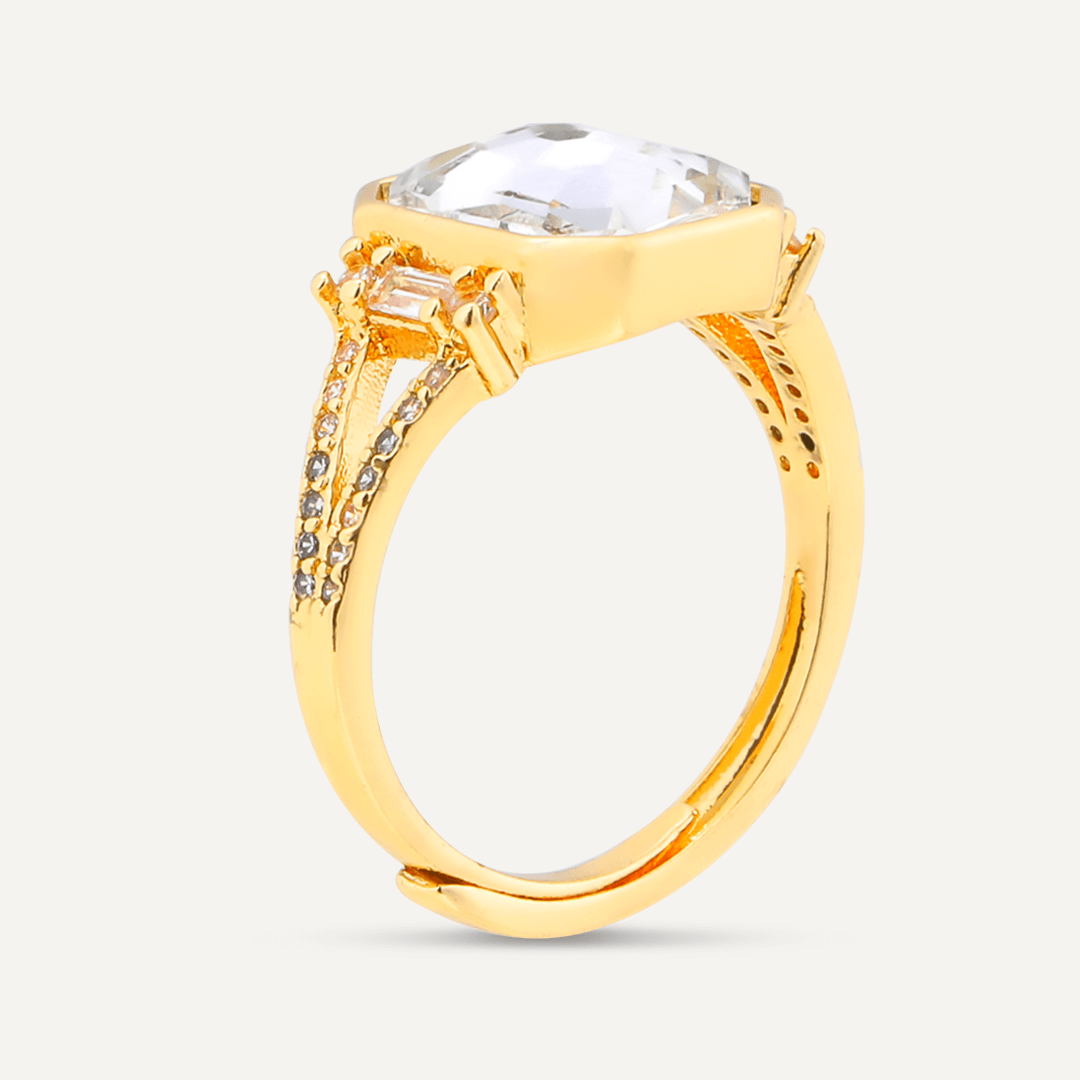 Elizabeth Classic Cubic Zirconia Adjustable Ring In Gold-Tone