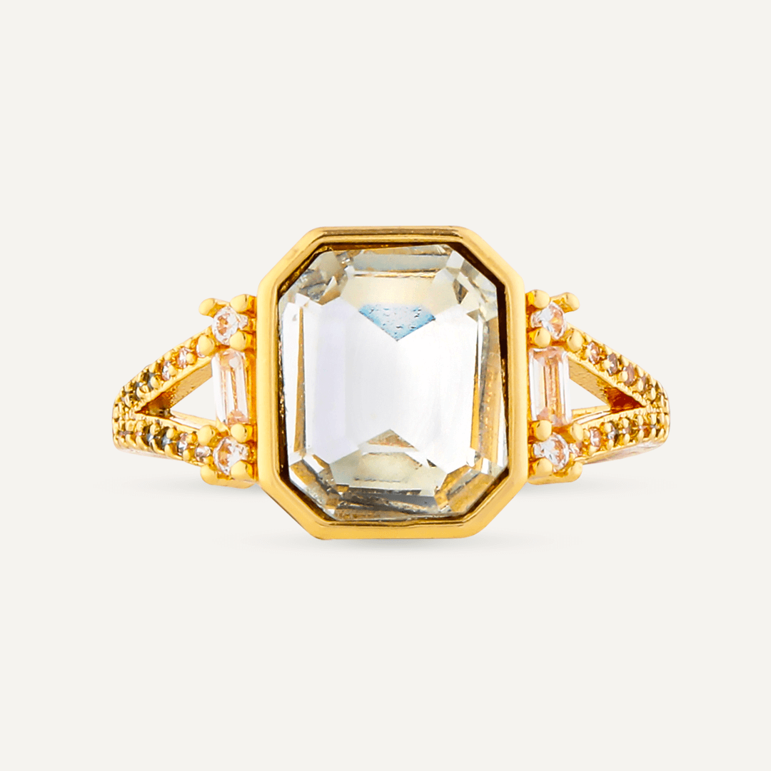 Elizabeth Classic Cubic Zirconia Adjustable Ring In Gold-Tone