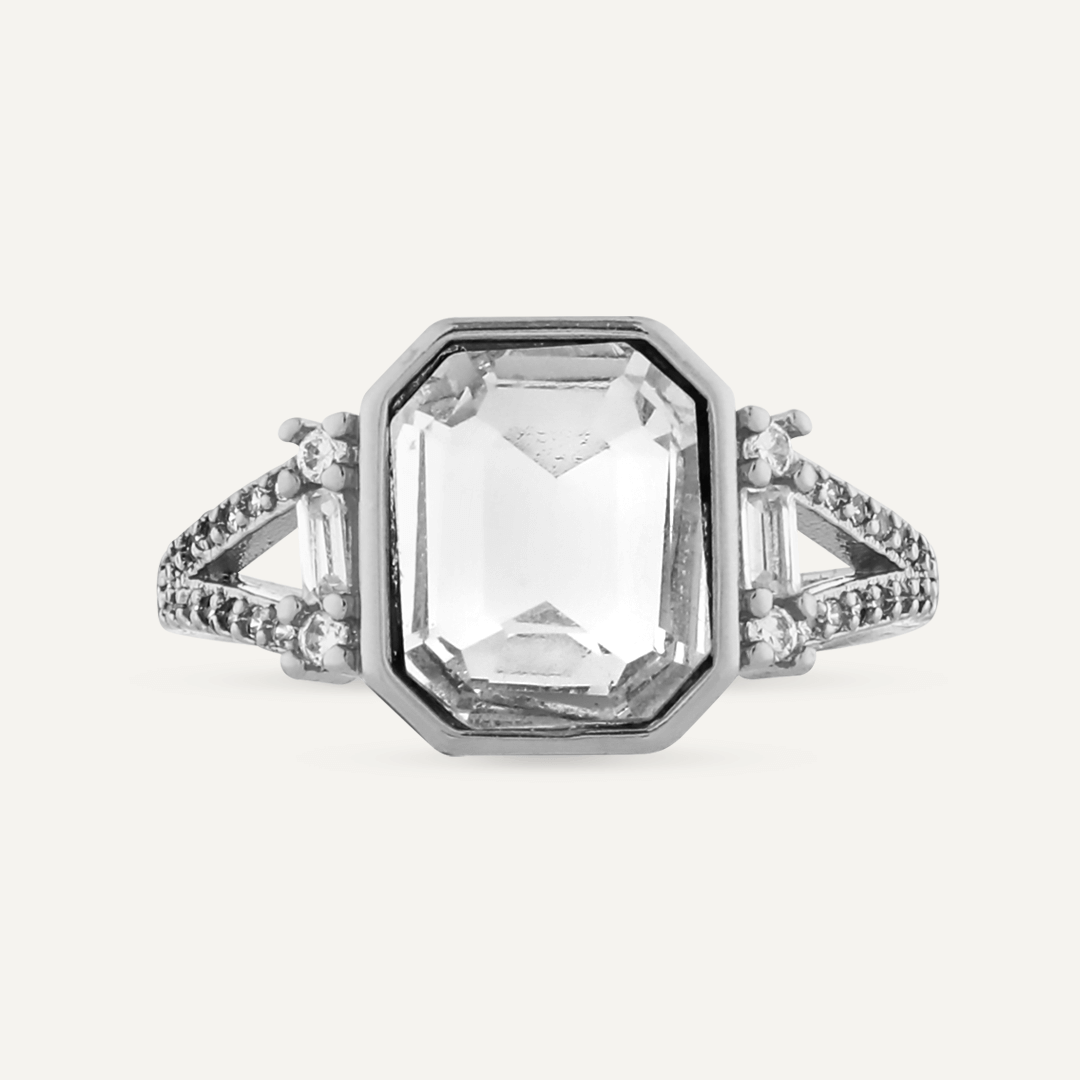 Elizabeth Classic Cubic Zirconia Adjustable Ring In Silver-Tone