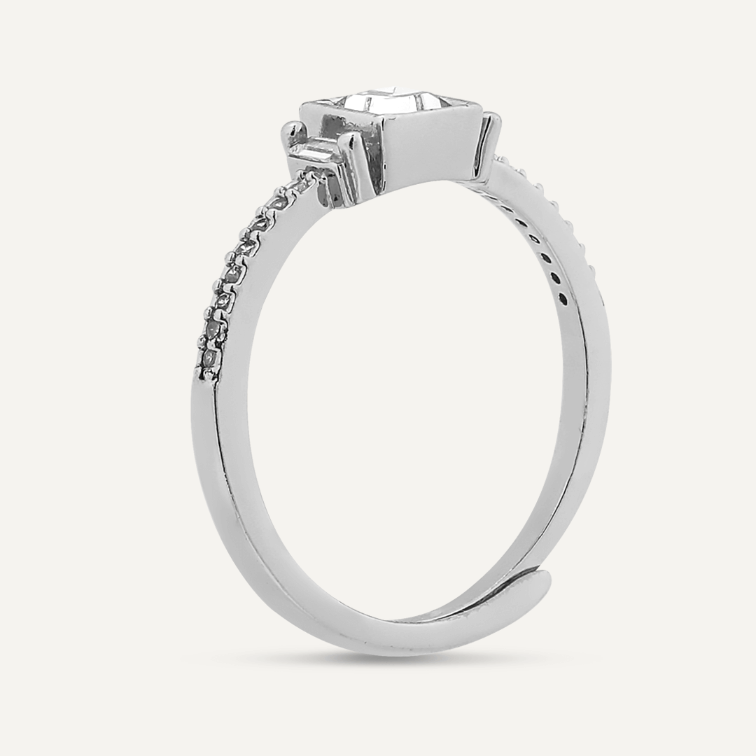 Kylie Crystal Adjustable Classic Ring In Silver-Tone