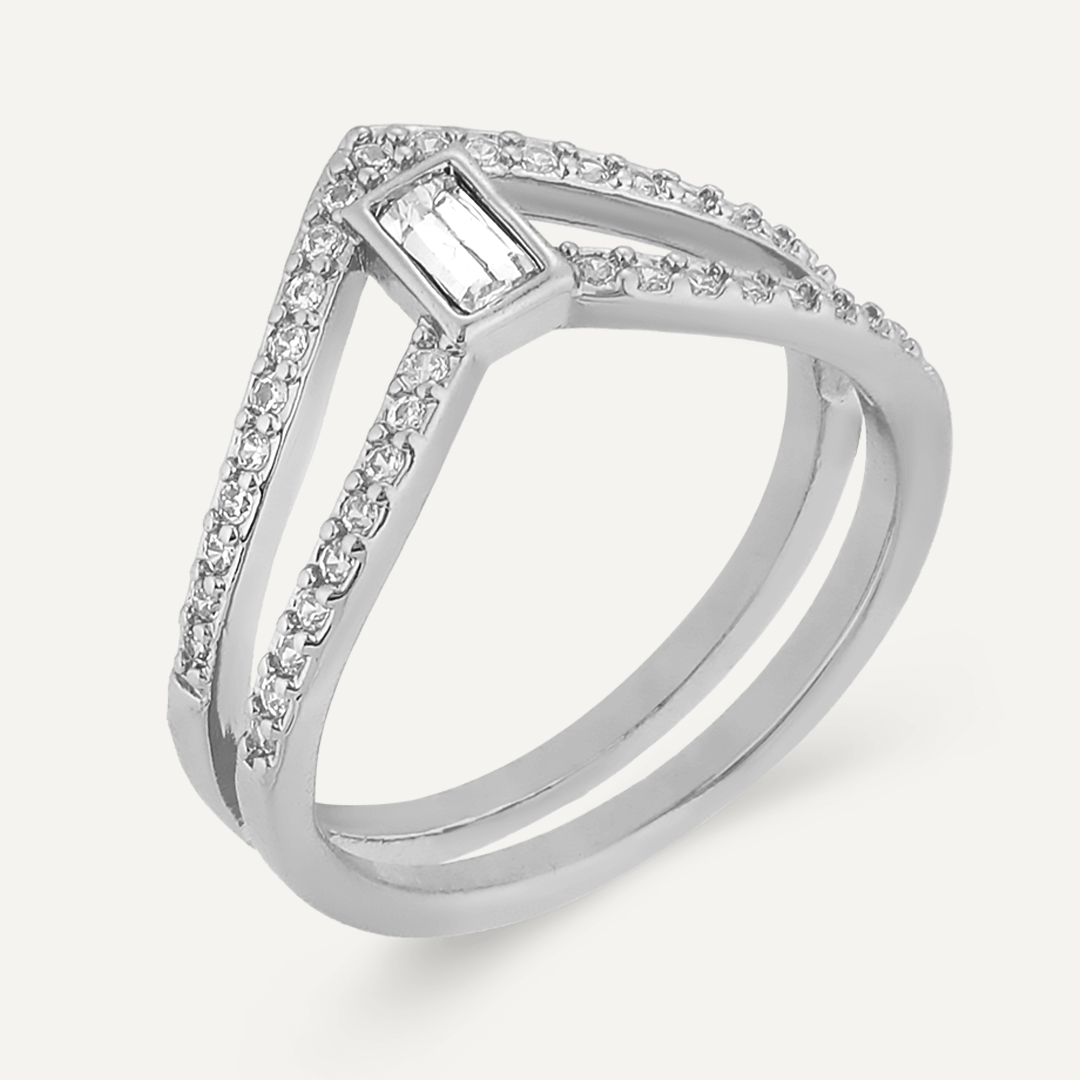 Kylie Crystal Fixed Sizing Ring In Silver-Tone