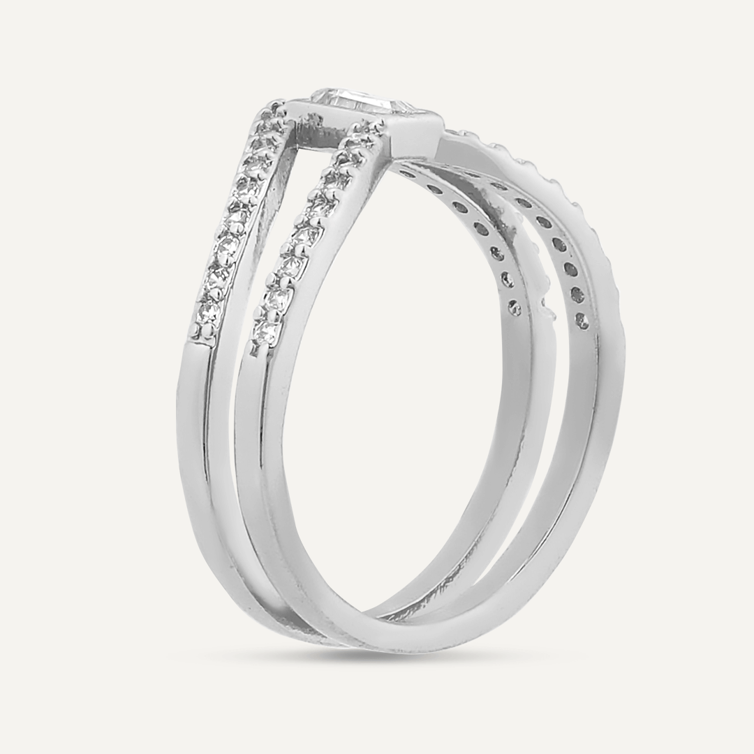 Kylie Crystal Fixed Sizing Ring In Silver-Tone