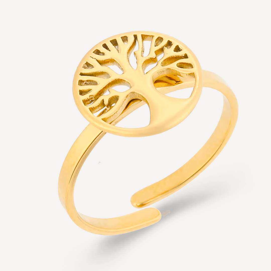 Keira Adjustable Tree Of Life Ring In Gold-Tone