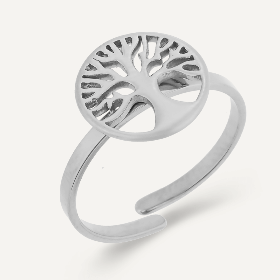 Keira Adjustable Tree Of Life Ring In Silver-Tone