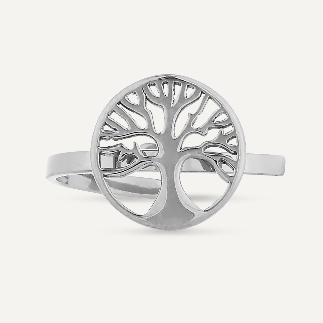 Keira Adjustable Tree Of Life Ring In Silver-Tone