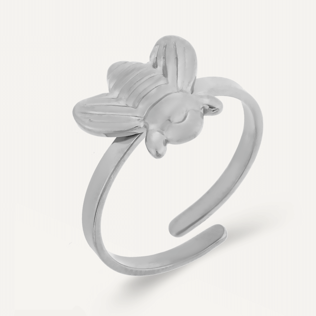 Keira Adjustable Bee Ring In Silver-Tone