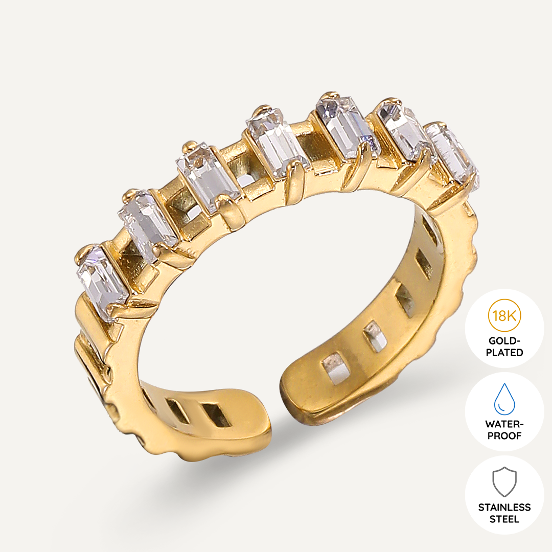 Vibes | Baguette Elegance Open Ring | 18K Gold-Plated