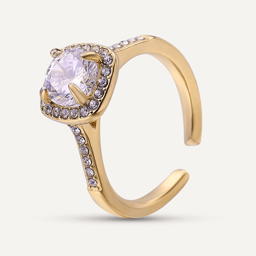 Vibes | Cushion Halo Open Ring | 18K Gold-Plated