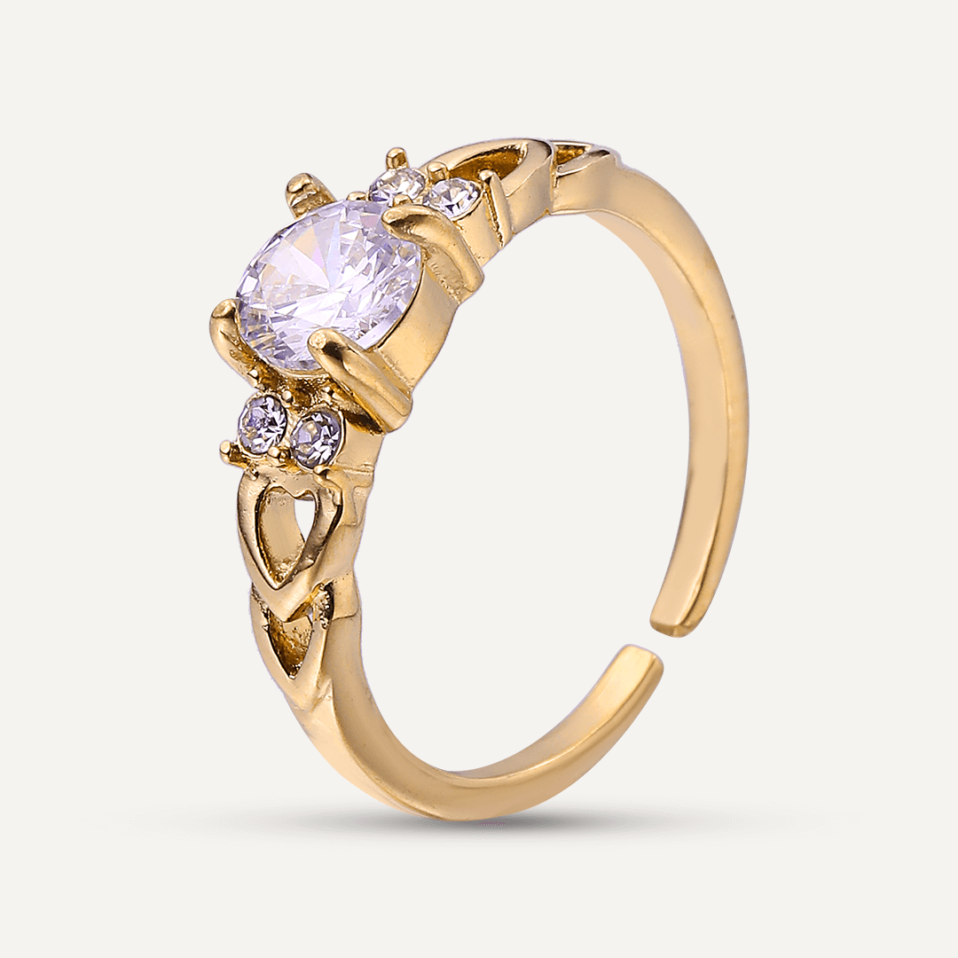 Vibes | Classic Sparkle Solitaire Adjustable Ring | 18K Gold-Plated