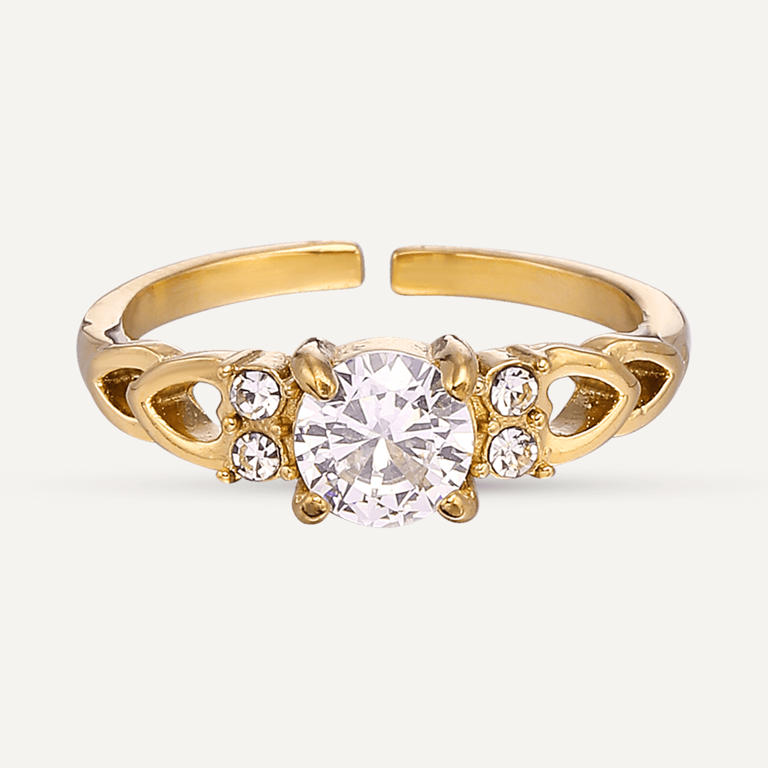 Vibes | Classic Sparkle Solitaire Adjustable Ring | 18K Gold-Plated